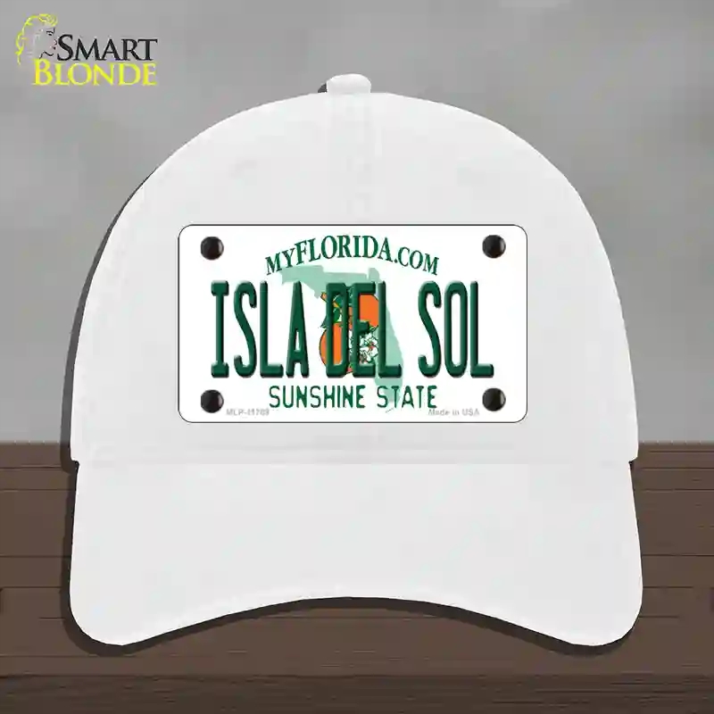 HAT14-MLP-11769 Isla Del Sol Florida Novelty License Plate Hat, Unconstructed Cotton - White