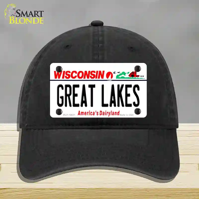 HAT07-MLP-10621 Great Lakes Wisconsin Novelty License Plate Hat, Unconstructed Cotton - Black