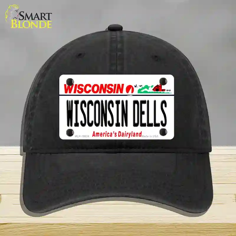 HAT07-MLP-10624 Wisconsin Dells Novelty License Plate Hat, Unconstructed Cotton - Black