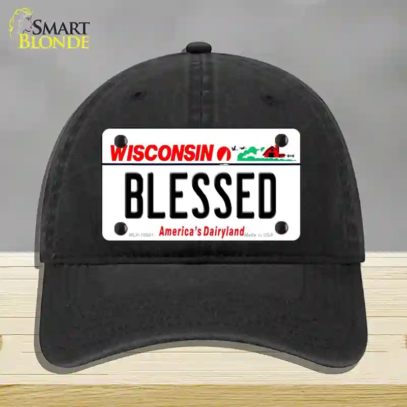 HAT07-MLP-10651 Blessed Wisconsin Novelty License Plate Hat, Unconstructed Cotton - Black