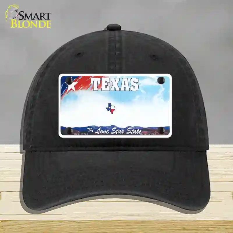 HAT07-MLP-10787 Texas   State Novelty License Plate Hat, Unconstructed Cotton - Black