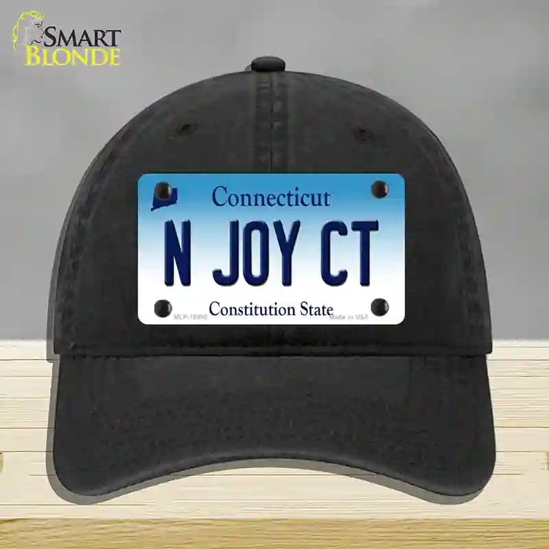 HAT07-MLP-10890 N Joy CT Connecticut Novelty License Plate Hat, Unconstructed Cotton - Black