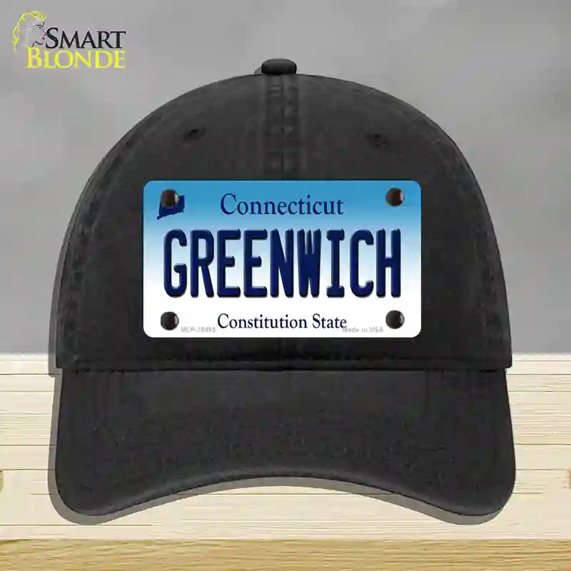 HAT07-MLP-10895 Greenwich Connecticut Novelty License Plate Hat, Unconstructed Cotton - Black
