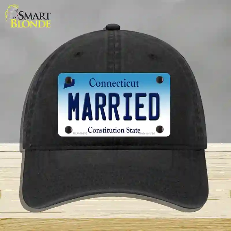 HAT07-MLP-10932 Married Connecticut Novelty License Plate Hat, Unconstructed Cotton - Black