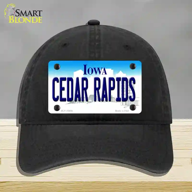 HAT07-MLP-10939 Cedar Rapids Iowa Novelty License Plate Hat, Unconstructed Cotton - Black