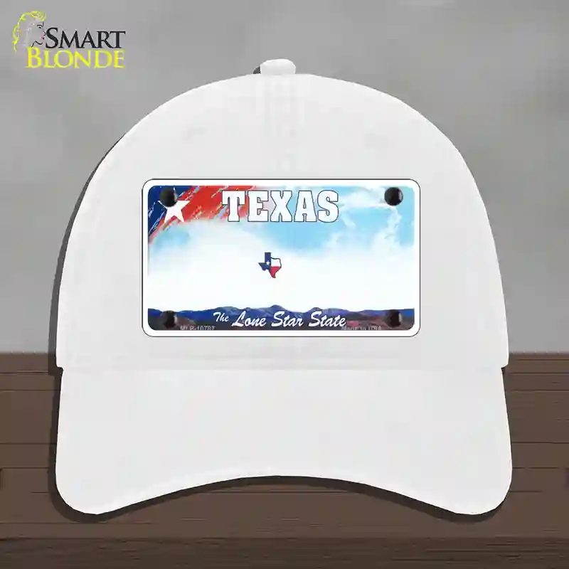 HAT14-MLP-10787 Texas   State Novelty License Plate Hat, Unconstructed Cotton - White