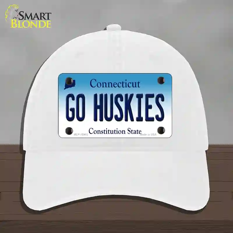 HAT14-MLP-10903 Go Huskies Connecticut Novelty License Plate Hat, Unconstructed Cotton - White