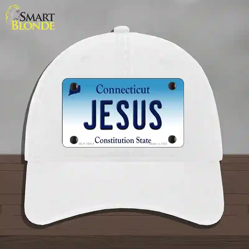 HAT14-MLP-10914 Jesus Connecticut Novelty License Plate Hat, Unconstructed Cotton - White