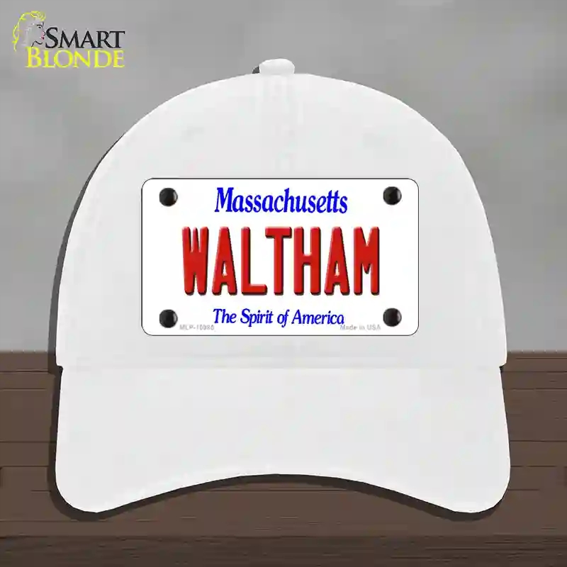 HAT14-MLP-10985 Waltham Massachusetts Novelty License Plate Hat, Unconstructed Cotton - White