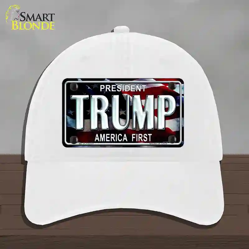 HAT14-MLP-11031 Trump America First Novelty License Plate Hat, Unconstructed Cotton - White