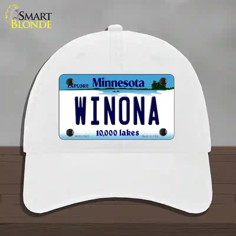 HAT14-MLP-11047 Winona Minnesota State Novelty License Plate Hat, Unconstructed Cotton - White