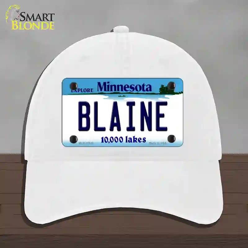 HAT14-MLP-11048 Blaine Minnesota State Novelty License Plate Hat, Unconstructed Cotton - White