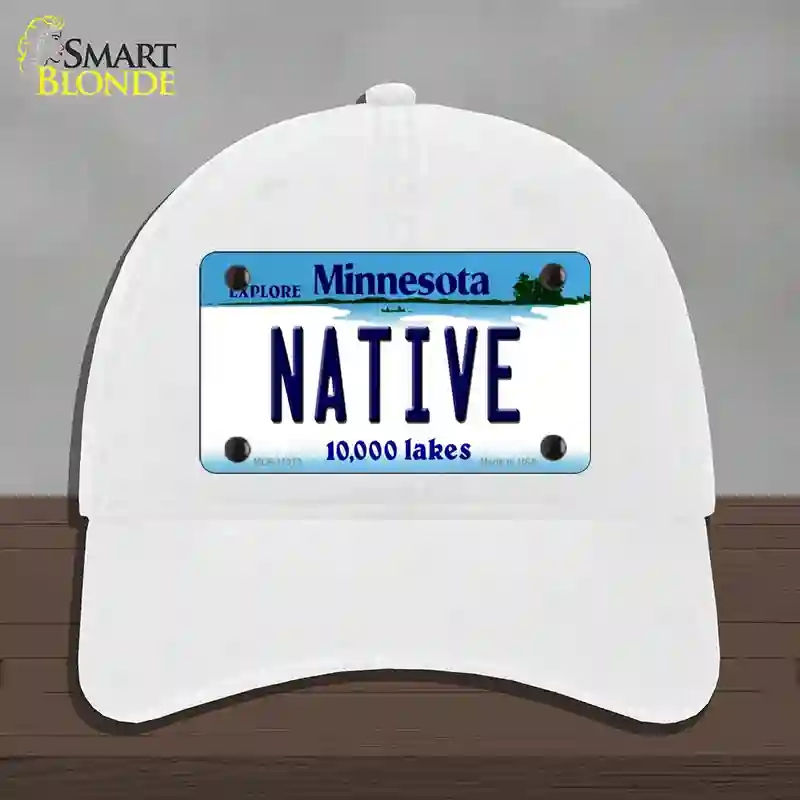 HAT14-MLP-11073 Native Minnesota State Novelty License Plate Hat, Unconstructed Cotton - White