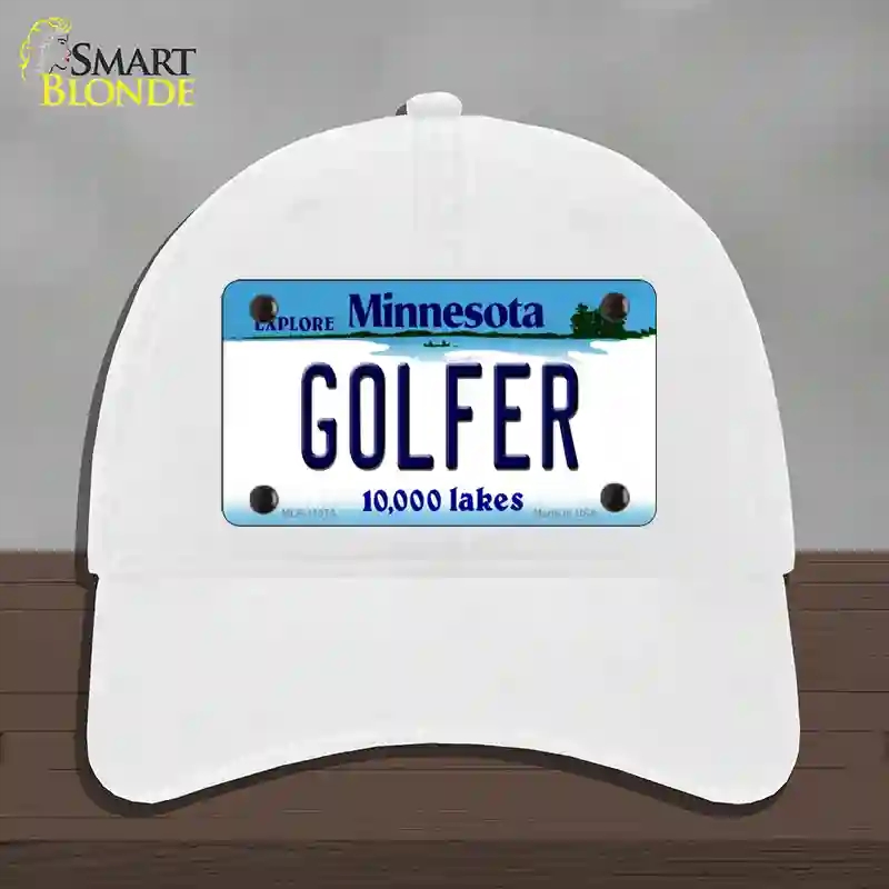 HAT14-MLP-11075 Golfer Minnesota State Novelty License Plate Hat, Unconstructed Cotton - White