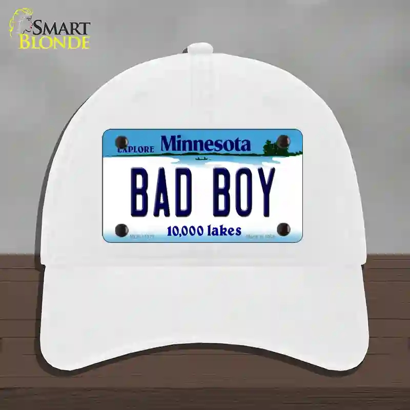 HAT14-MLP-11078 Bad Boy Minnesota State Novelty License Plate Hat, Unconstructed Cotton - White