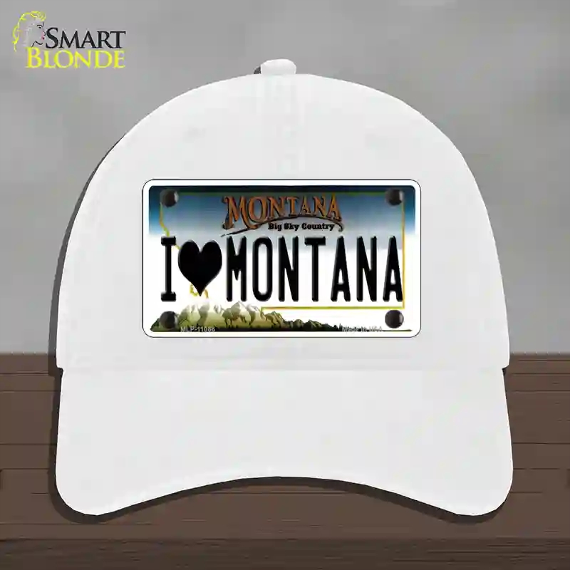 HAT14-MLP-11086 I Love Montana State Novelty License Plate Hat, Unconstructed Cotton - White