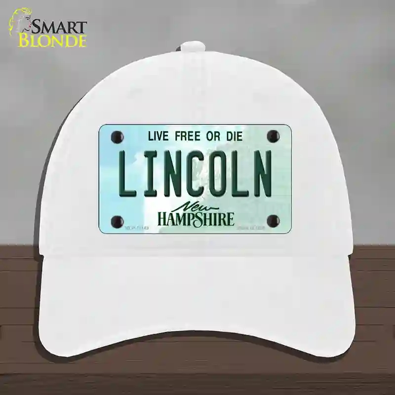 HAT14-MLP-11149 Lincoln   Hampshire State Novelty License Plate Hat, Unconstructed Cotton - White