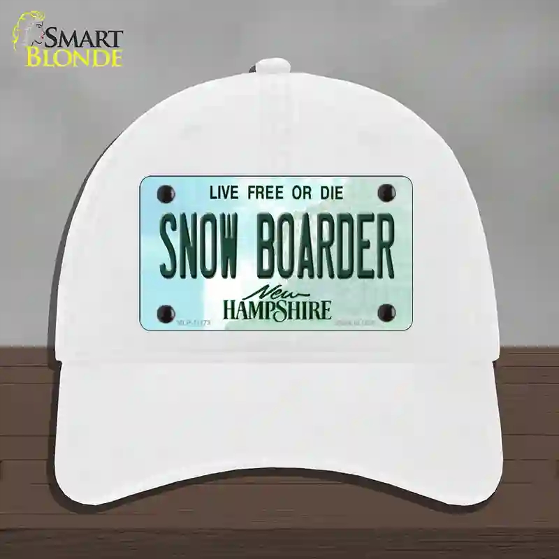 HAT14-MLP-11173 Snow Boarder   Hampshire State Novelty License Plate Hat, Unconstructed Cotton - White