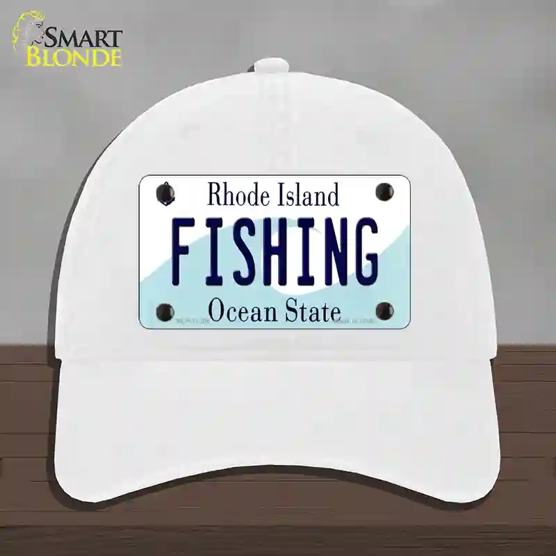 HAT14-MLP-11206 Fishing Rhode Island State Novelty License Plate Hat, Unconstructed Cotton - White