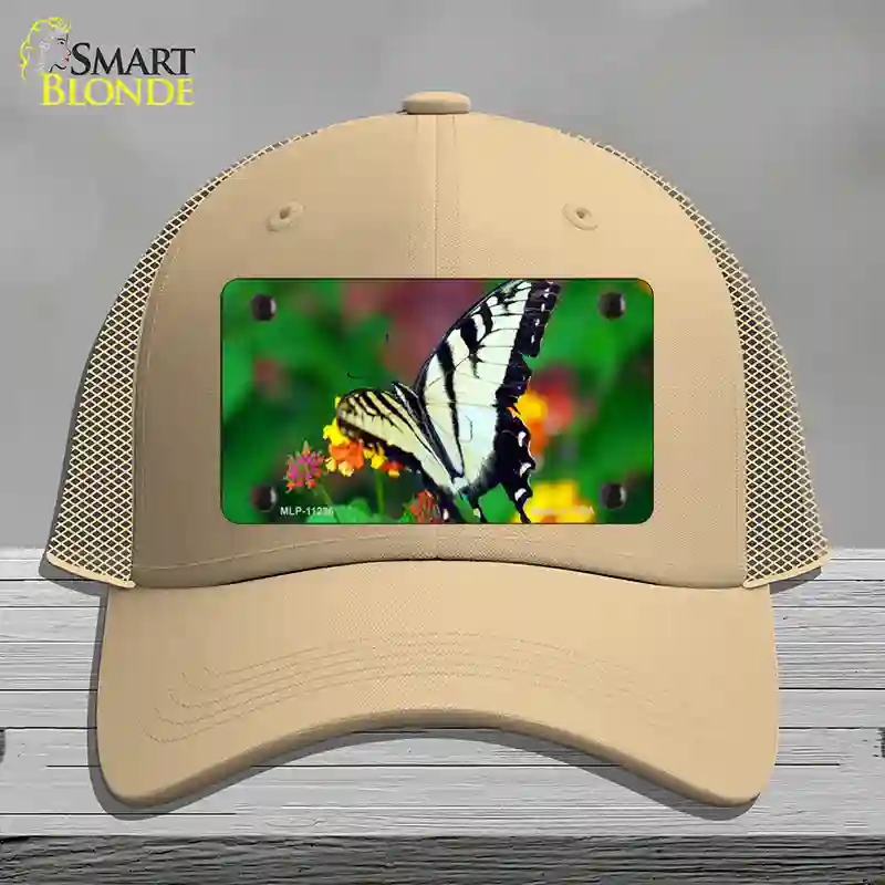 HAT15-MLP-11236 Butterfly Black & White Novelty License Plate Hat, Mesh - Khaki