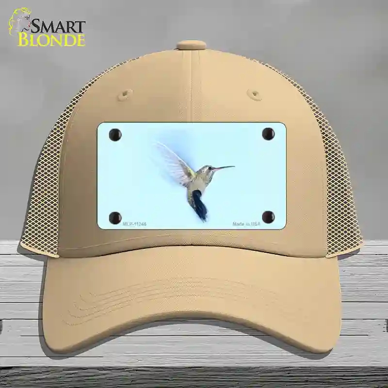 HAT15-MLP-11245 Hummingbird in Flight, Blue Novelty License Plate Hat - Mesh - Khaki