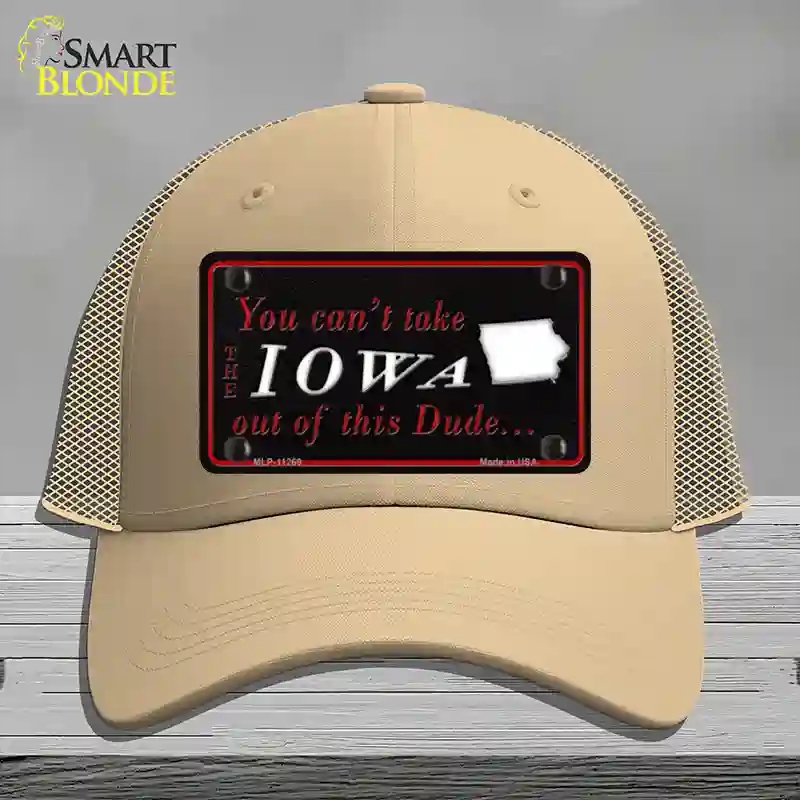 HAT15-MLP-11269 Iowa Dude Novelty License Plate Hat, Mesh - Khaki