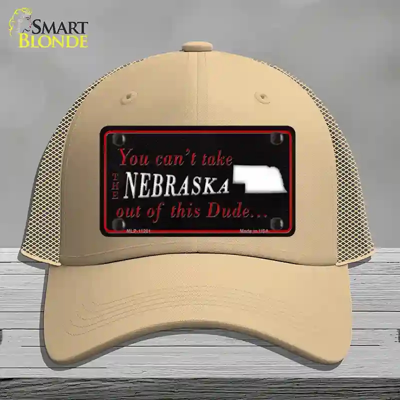 HAT15-MLP-11281 Nebraska Dude Novelty License Plate Hat, Mesh - Khaki