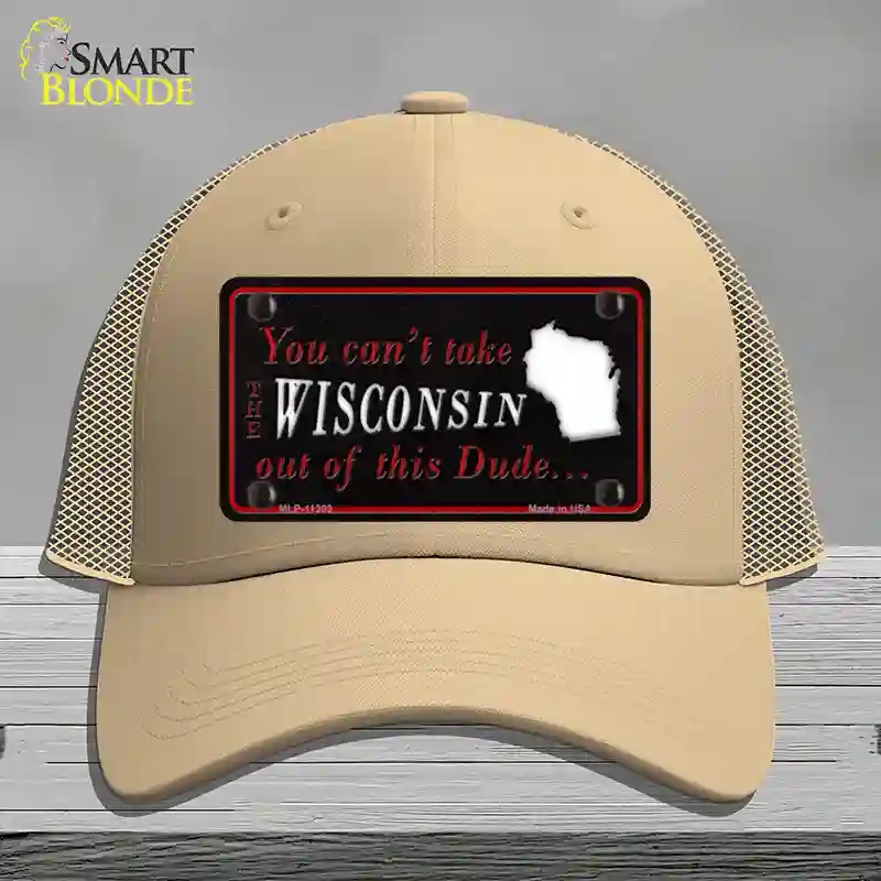 HAT15-MLP-11303 Wisconsin Dude Novelty License Plate Hat, Mesh - Khaki