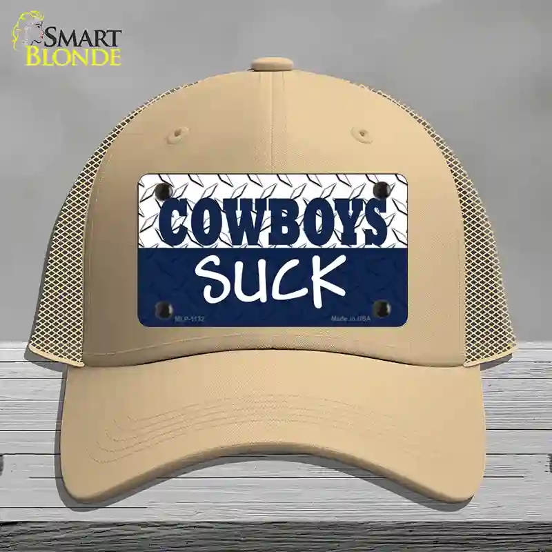 HAT15-MLP-1132 Cowboys Suck Novelty License Plate Hat, Mesh - Khaki