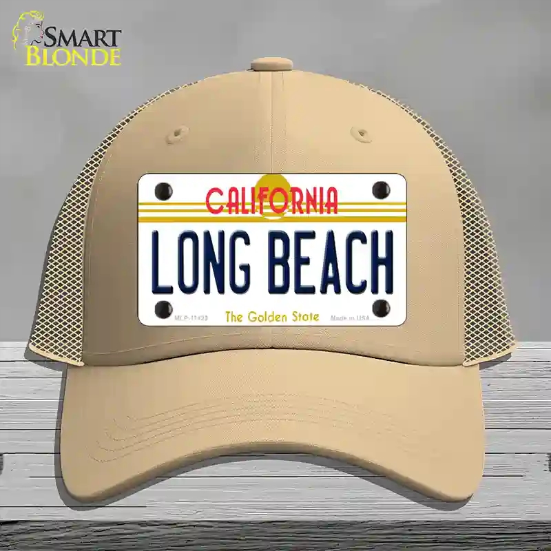 HAT15-MLP-11423 Long Beach California Novelty License Plate Hat, Mesh - Khaki