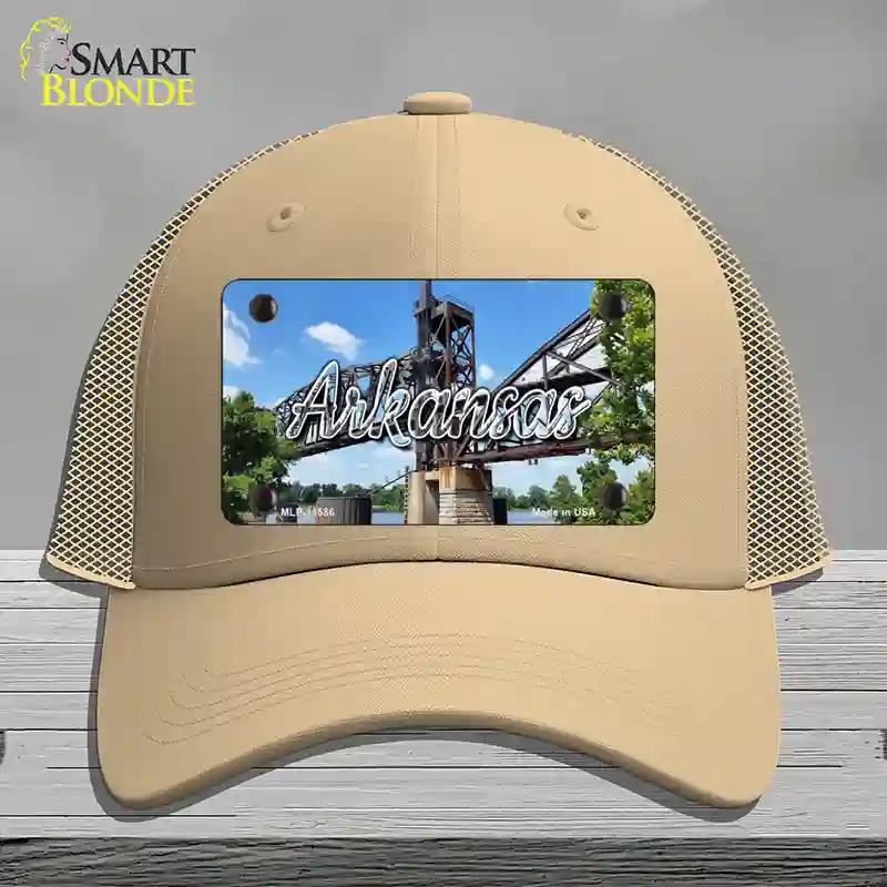 HAT15-MLP-11586 Arkansas Rusty Bridge State Novelty License Plate Hat, Mesh - Khaki