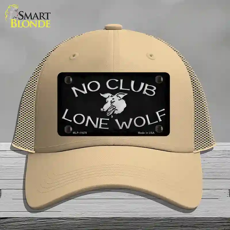 HAT15-MLP-11679 No Club Lone Wolf Novelty License Plate Hat, Mesh - Khaki