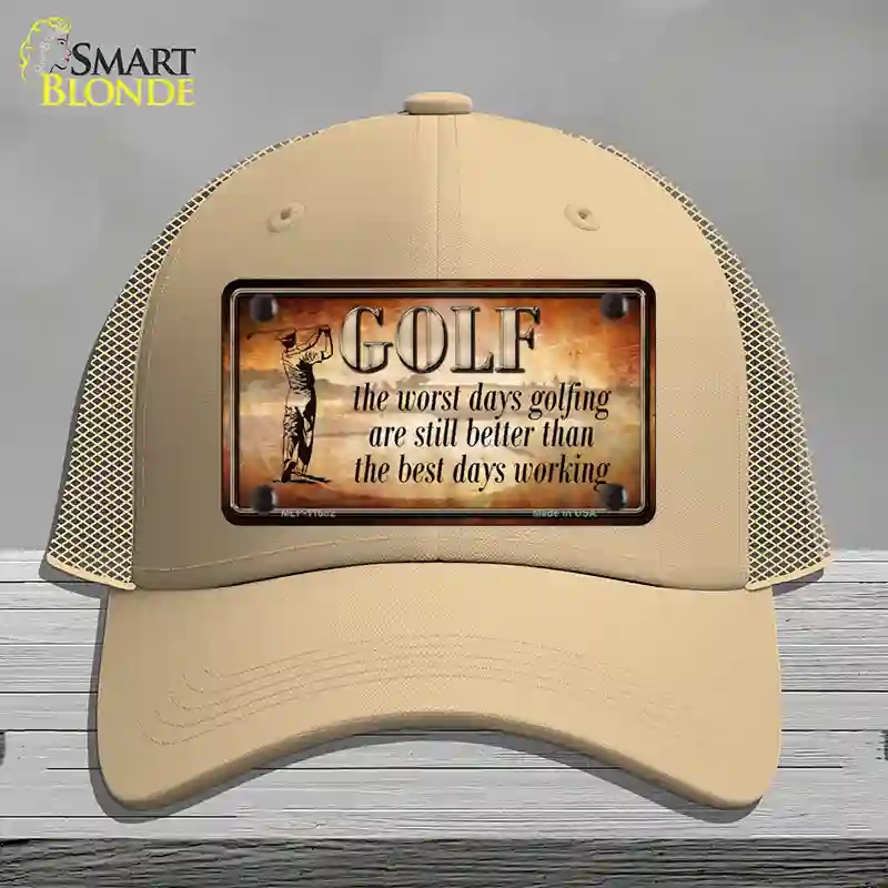 HAT15-MLP-11682 Golf the Worst Days Novelty License Plate Hat, Mesh - Khaki