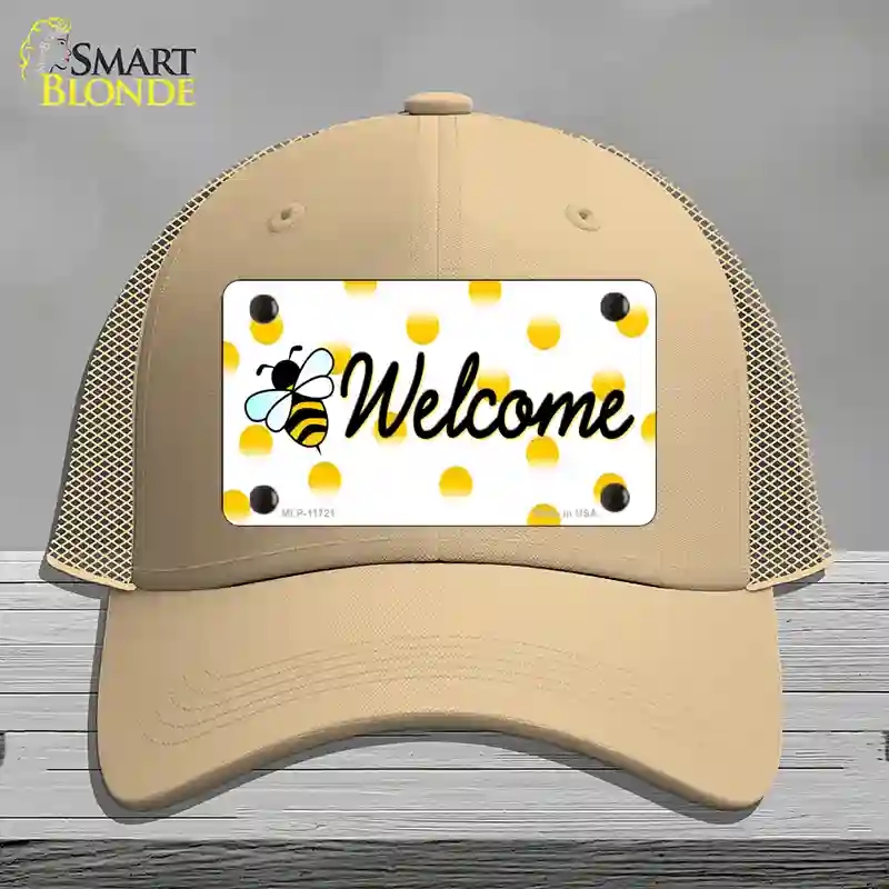 HAT15-MLP-11721 Welcome Bee Novelty License Plate Hat, Mesh - Khaki
