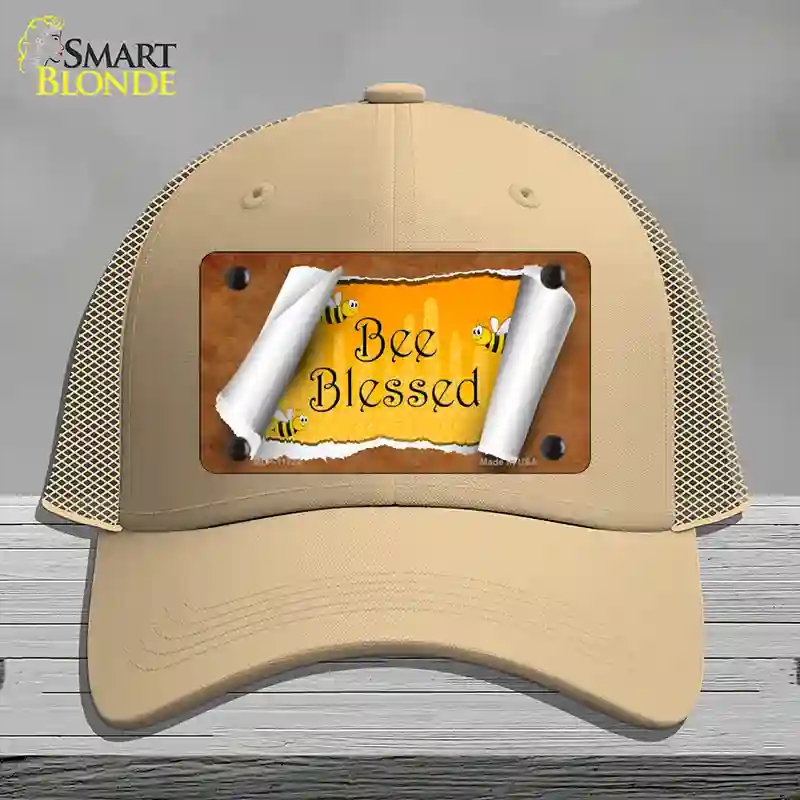HAT15-MLP-11724 Bee Blessed Scroll Novelty License Plate Hat, Mesh - Khaki