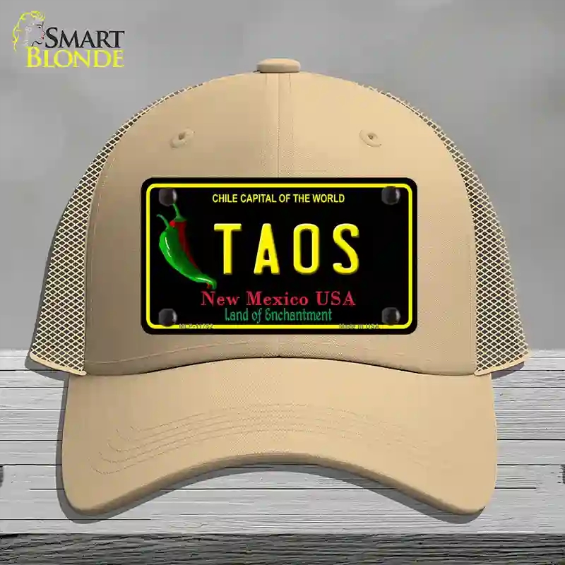 HAT15-MLP-11752 Taos   Mexico Black State Novelty License Plate Hat, Mesh - Khaki