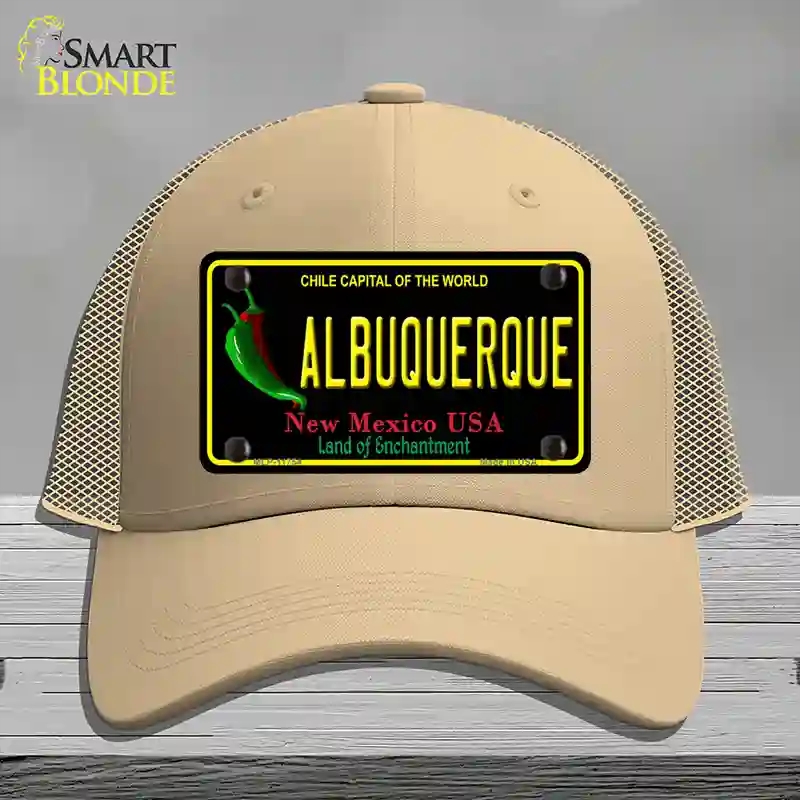 HAT15-MLP-11754 Albuquerque   Mexico Black State Novelty License Plate Hat, Mesh - Khaki