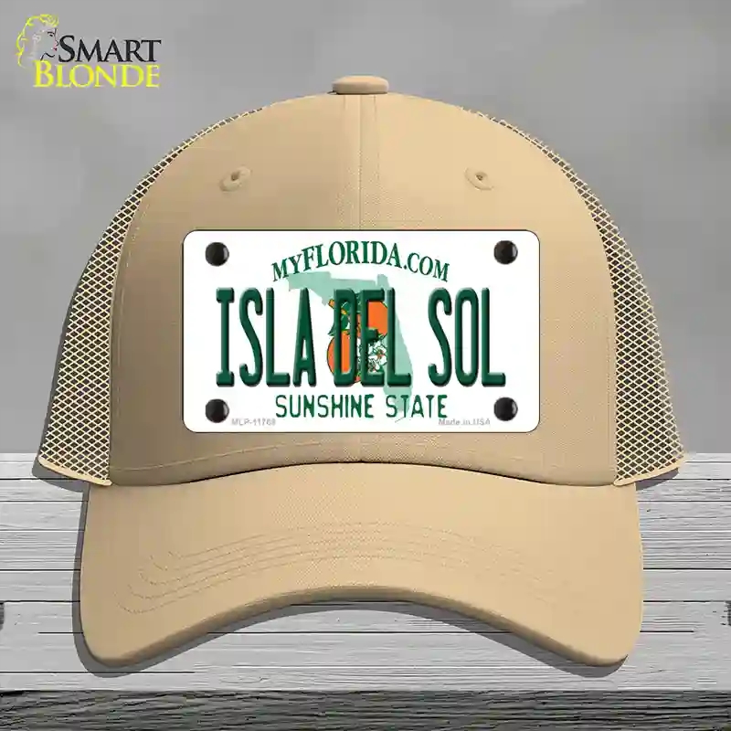 HAT15-MLP-11769 Isla Del Sol Florida Novelty License Plate Hat, Mesh - Khaki