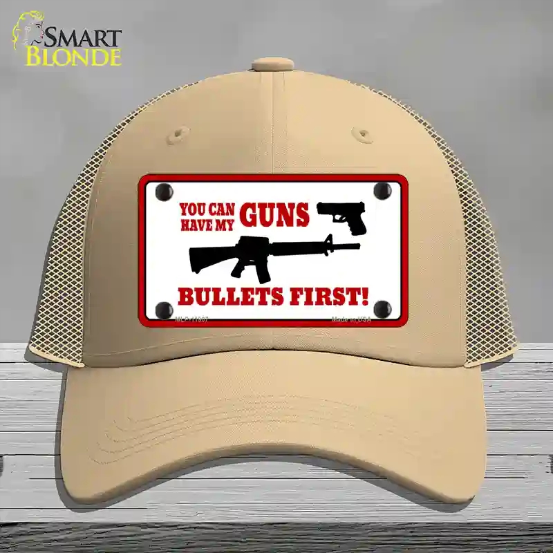 HAT15-MLP-11907 Bullets First Novelty License Plate Hat, Mesh - Khaki