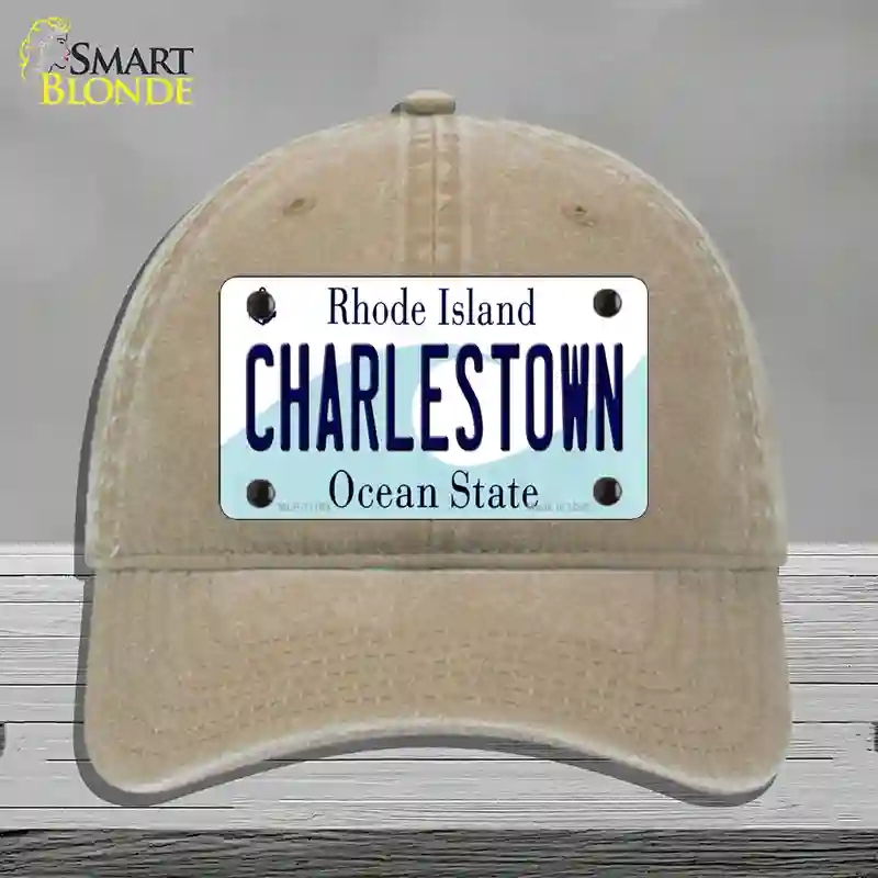 HAT09-MLP-11194 Charlestown Rhode Island State Novelty License Plate Hat, Unconstructed Cotton - Khaki