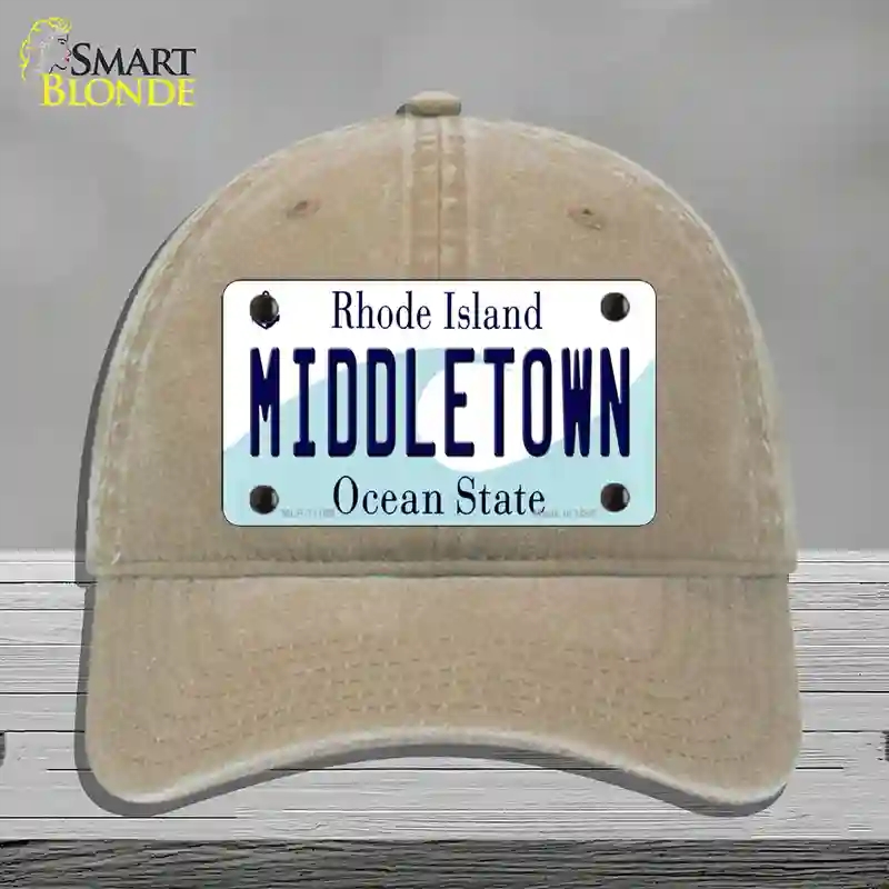 HAT09-MLP-11196 Middletown Rhode Island State Novelty License Plate Hat, Unconstructed Cotton - Khaki