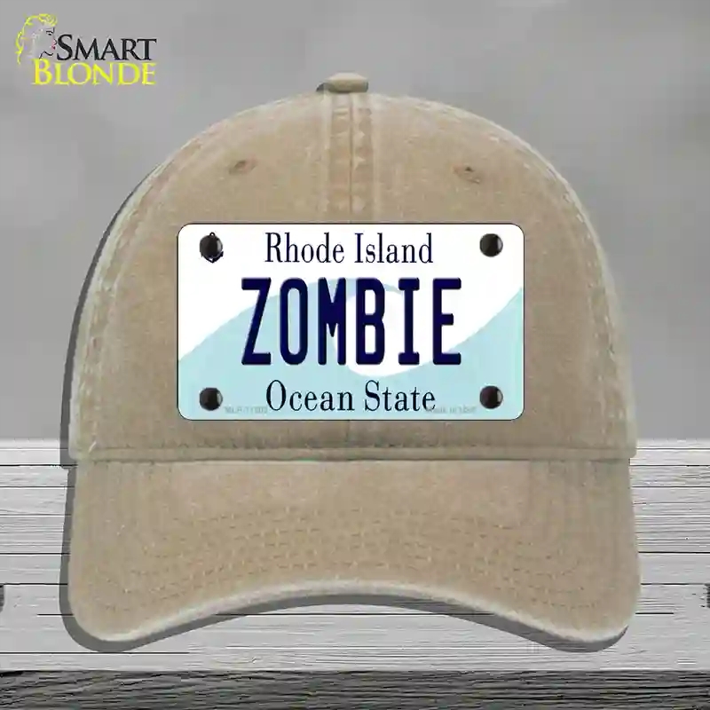 HAT09-MLP-11203 Zombie Rhode Island State Novelty License Plate Hat, Unconstructed Cotton - Khaki