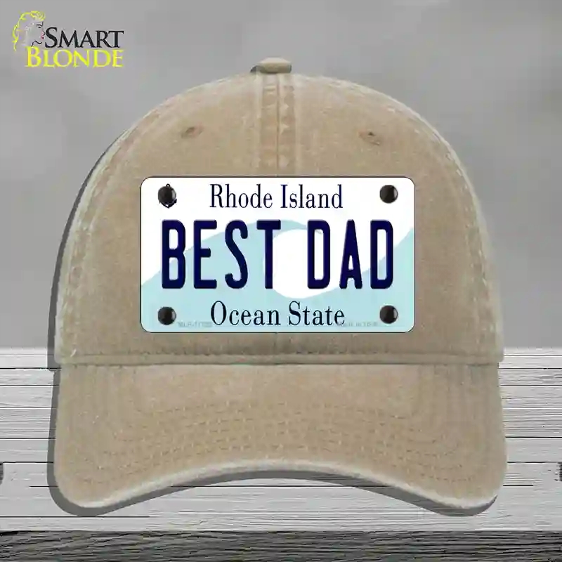 HAT09-MLP-11222 Best Dad Rhode Island State Novelty License Plate Hat, Unconstructed Cotton - Khaki