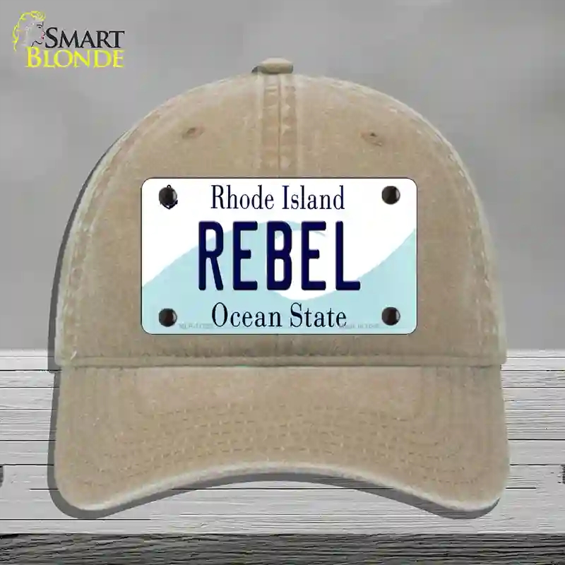 HAT09-MLP-11223 Rebel Rhode Island State Novelty License Plate Hat, Unconstructed Cotton - Khaki