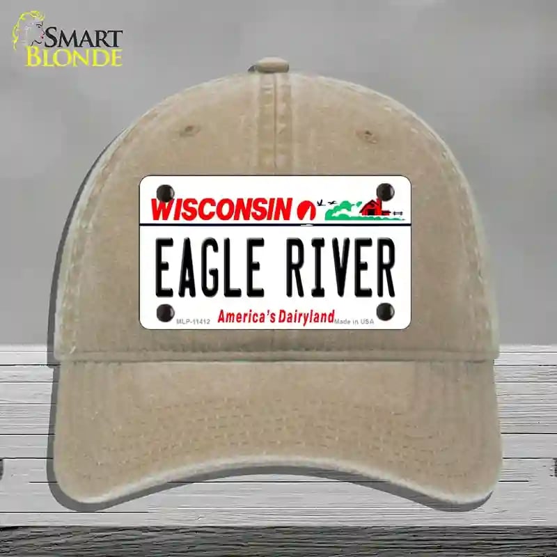 HAT09-MLP-11412 Eagle River Wisconsin Novelty License Plate Hat, Unconstructed Cotton - Khaki