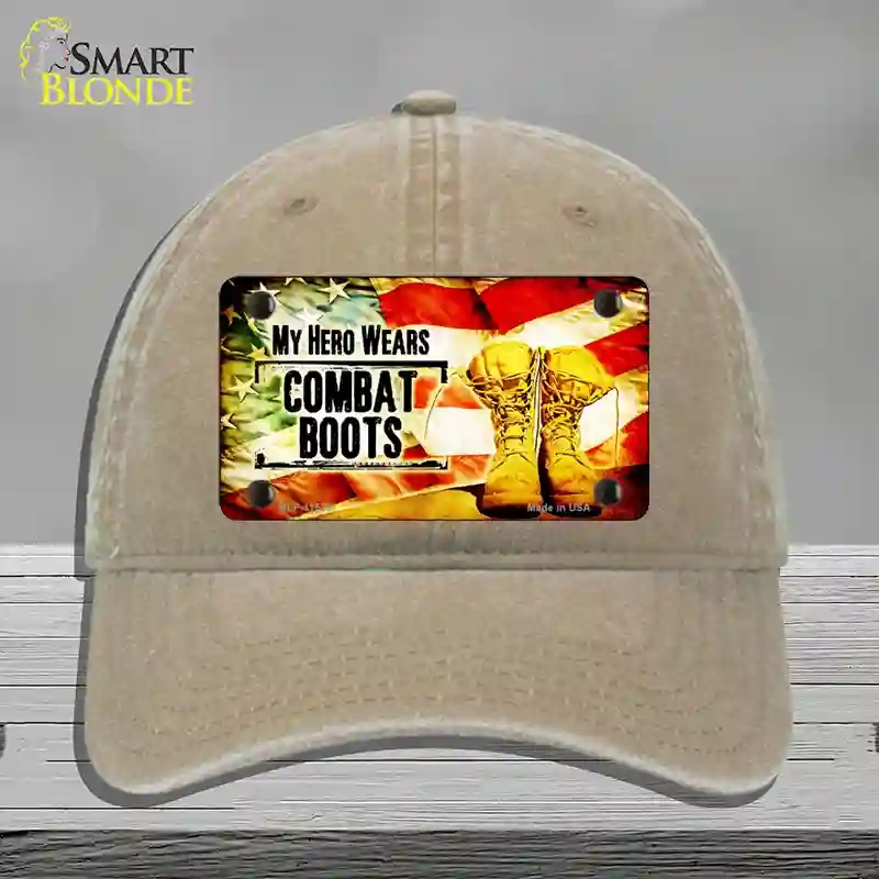 HAT09-MLP-11523 My Hero Wears Combat Boots Novelty License Plate Hat, Unconstructed Cotton - Khaki