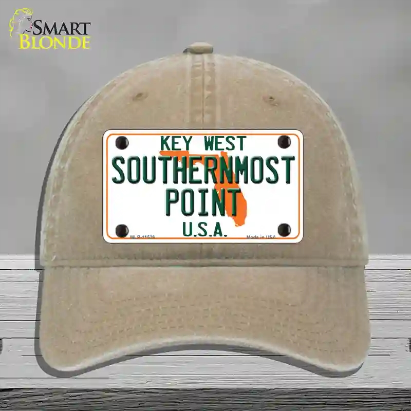 HAT09-MLP-11526 Key West Southernmost Point Novelty License Plate Hat, Unconstructed Cotton - Khaki