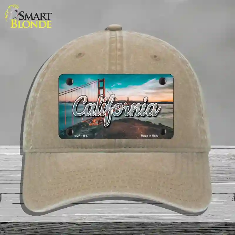 HAT09-MLP-11587 California Golden Gate Bridge State Novelty License Plate Hat, Unconstructed Cotton - Khaki