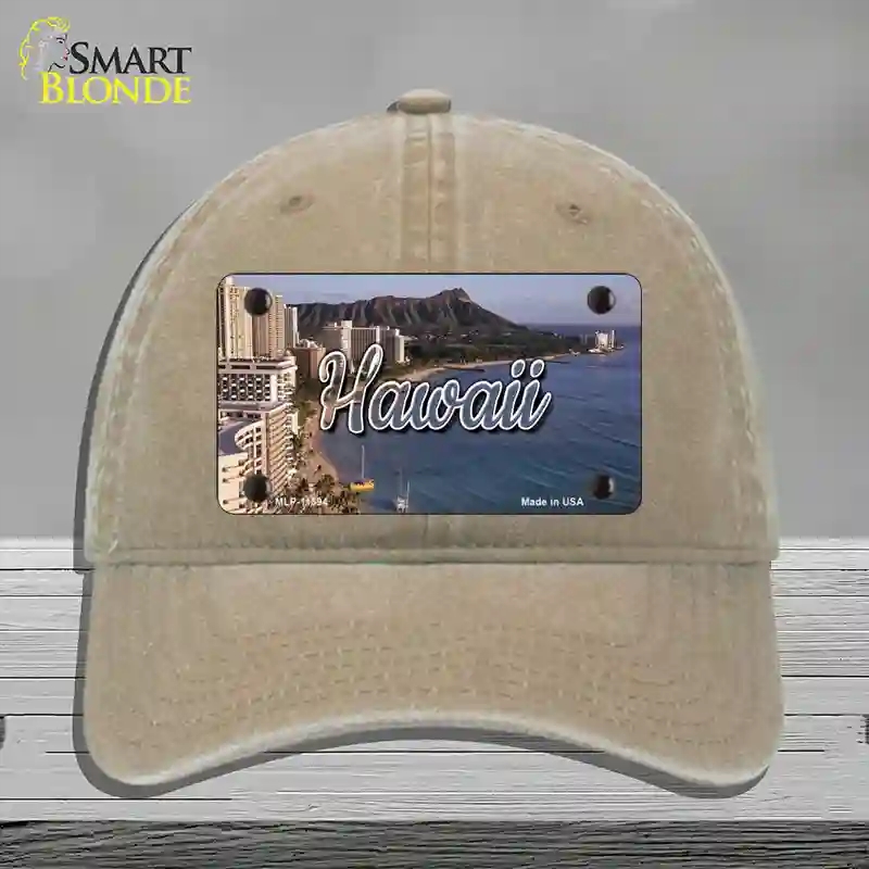 HAT09-MLP-11594 Hawaii Beach State Novelty License Plate Hat, Unconstructed Cotton - Khaki