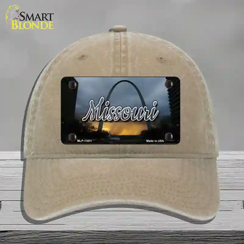 HAT09-MLP-11611 Missouri Gateway Arch State Novelty License Plate Hat, Unconstructed Cotton - Khaki